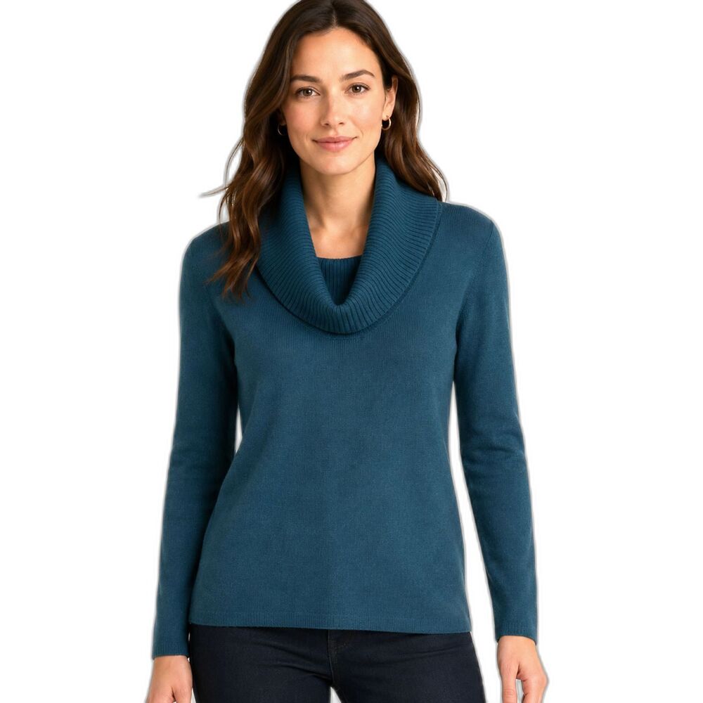 Ann Taylor Wool Modal Nylon Cashmere Blend Cowl Neck Sweater Teal Small Soft
